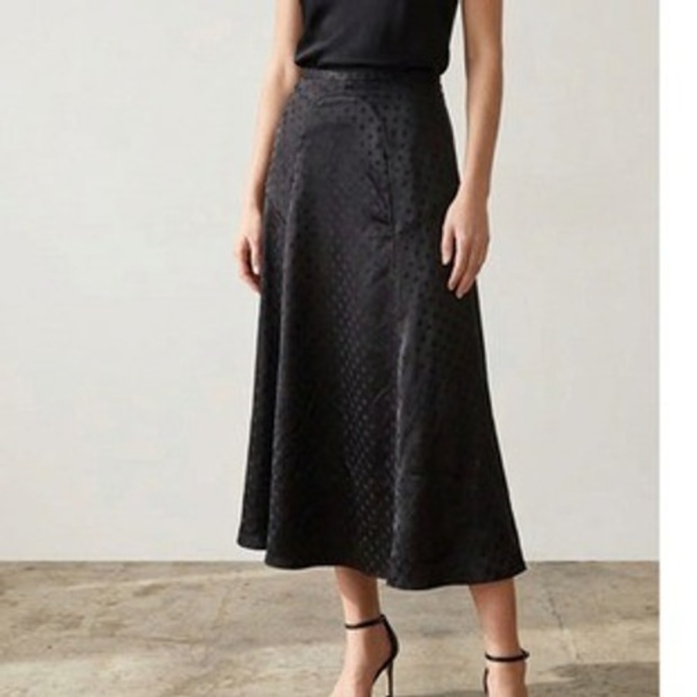 Worthington Polka Dot Satin Midi A-Line Skirt Black 4